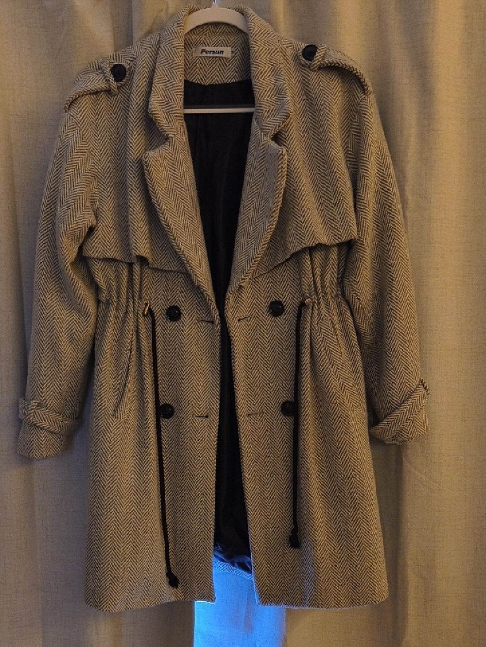 Beige Herringbone Trench Coat